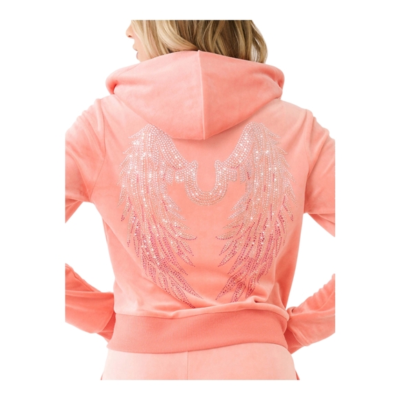TRUE RELIGION CRYSTAL HS WING VELOUR ZIP HOODIE- BURNT CORAL SIZE XXL - Picture 2 of 12